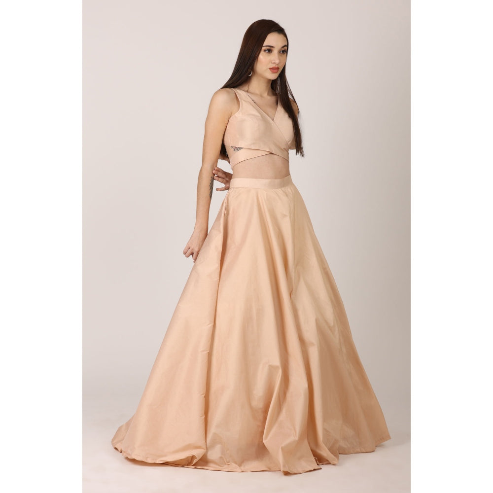 NAMAH BY PARUL MONGIA Beige Salmon Solid Blouse with Lehenga and Dupatta (Set of 3)