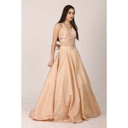 NAMAH BY PARUL MONGIA Beige Salmon Solid Blouse with Lehenga and Dupatta (Set of 3)