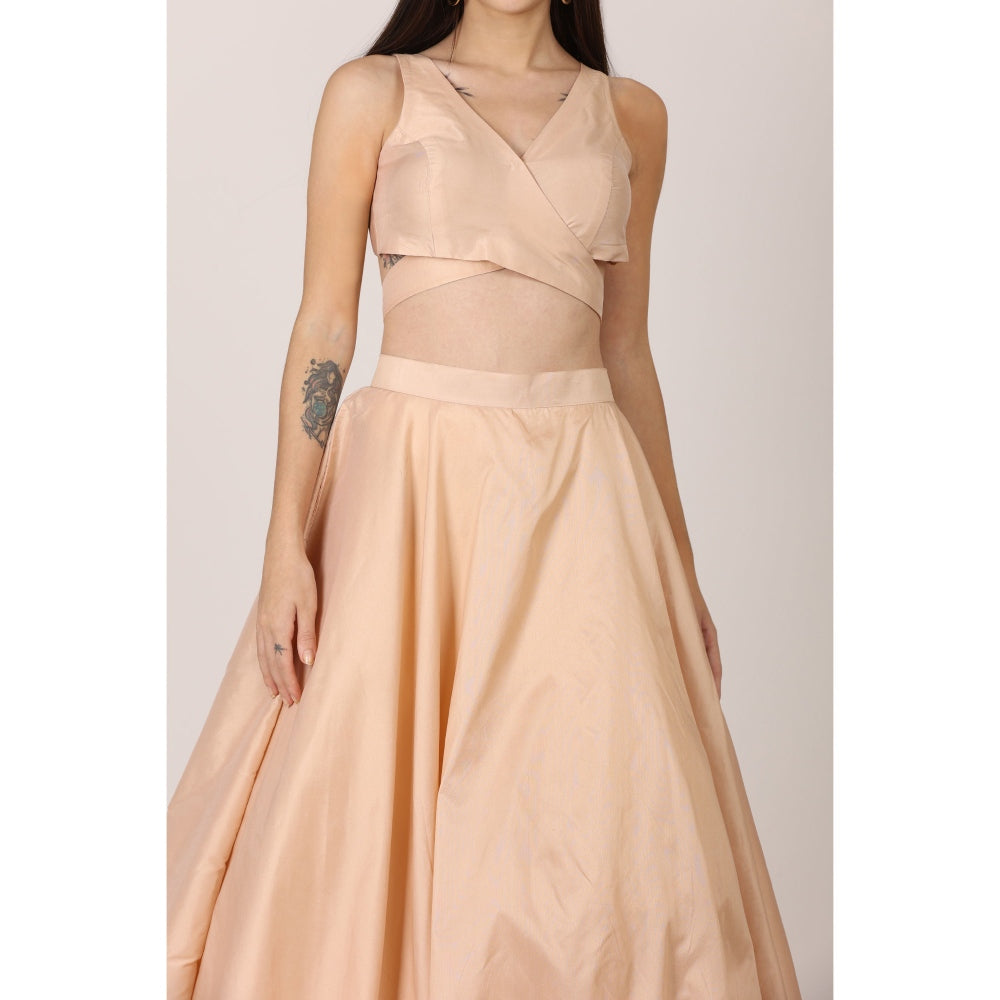 NAMAH BY PARUL MONGIA Beige Salmon Solid Blouse with Lehenga and Dupatta (Set of 3)