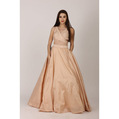 NAMAH BY PARUL MONGIA Beige Salmon Solid Blouse with Lehenga and Dupatta (Set of 3)