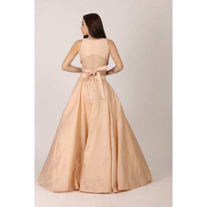 NAMAH BY PARUL MONGIA Beige Salmon Solid Blouse with Lehenga and Dupatta (Set of 3)