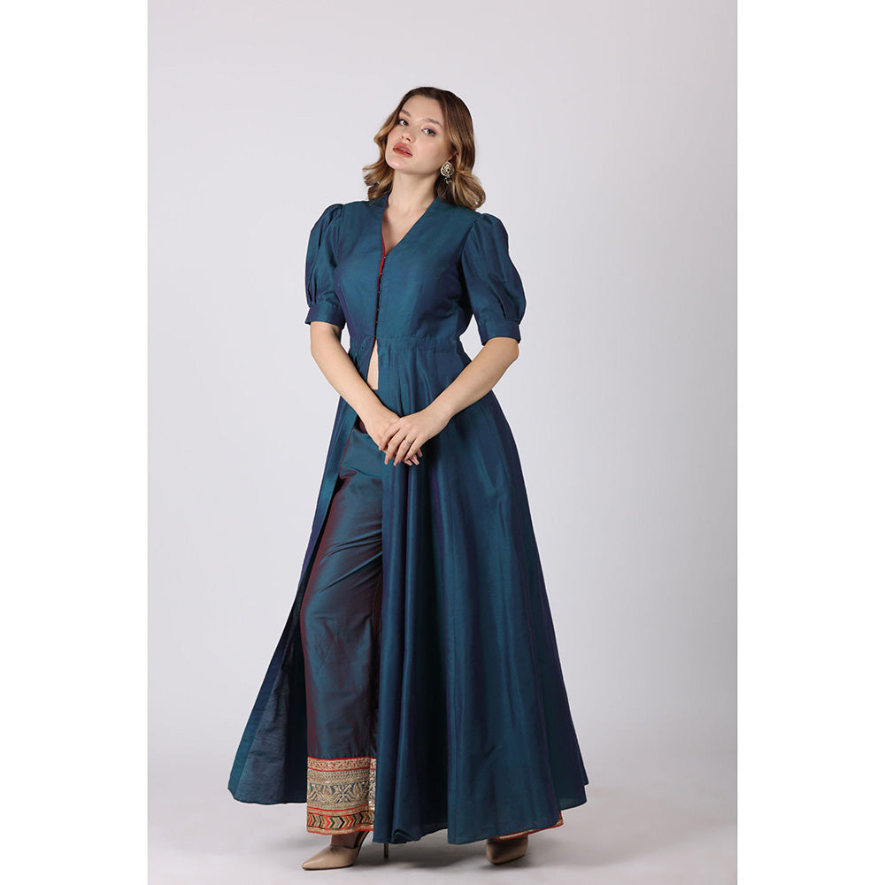 NAMAH BY PARUL MONGIA Teal Embroidered Slit Kurta and Pant (Set of 2)