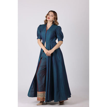 NAMAH BY PARUL MONGIA Teal Embroidered Slit Kurta and Pant (Set of 2)
