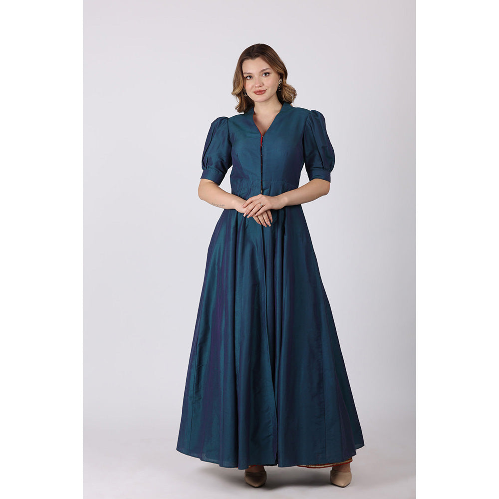 NAMAH BY PARUL MONGIA Teal Embroidered Slit Kurta and Pant (Set of 2)