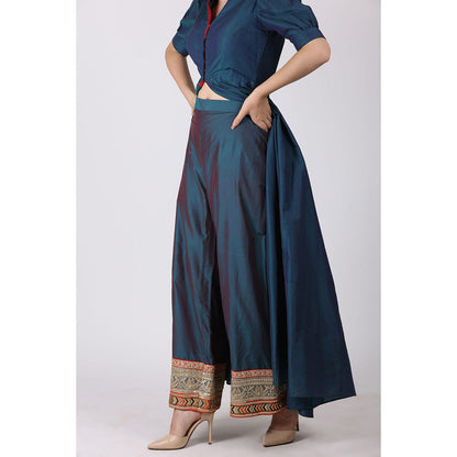 NAMAH BY PARUL MONGIA Teal Embroidered Slit Kurta and Pant (Set of 2)