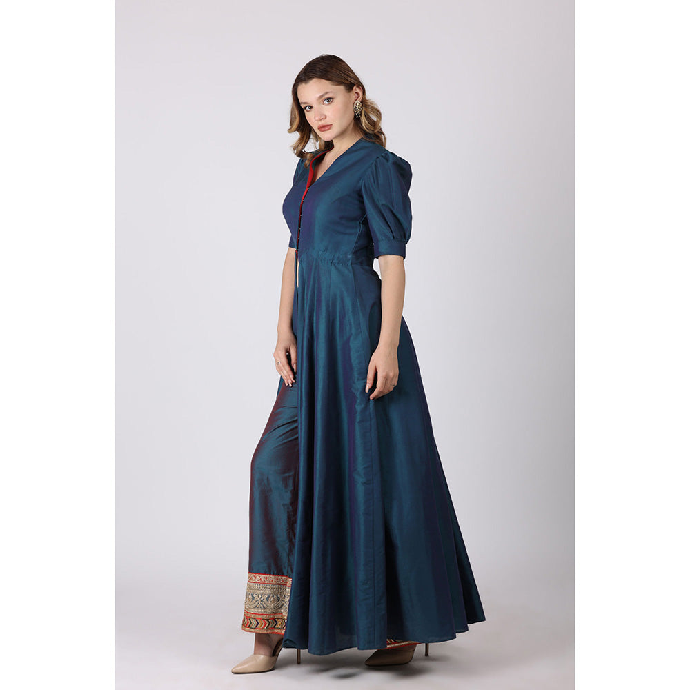 NAMAH BY PARUL MONGIA Teal Embroidered Slit Kurta and Pant (Set of 2)