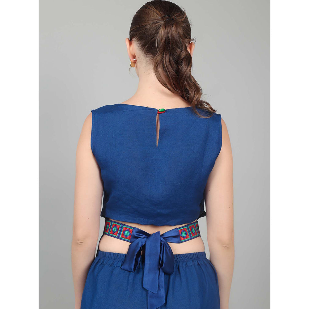 NAMAH BY PARUL MONGIA Lapis Linen Back Bow Co-Ord (Set of 2)