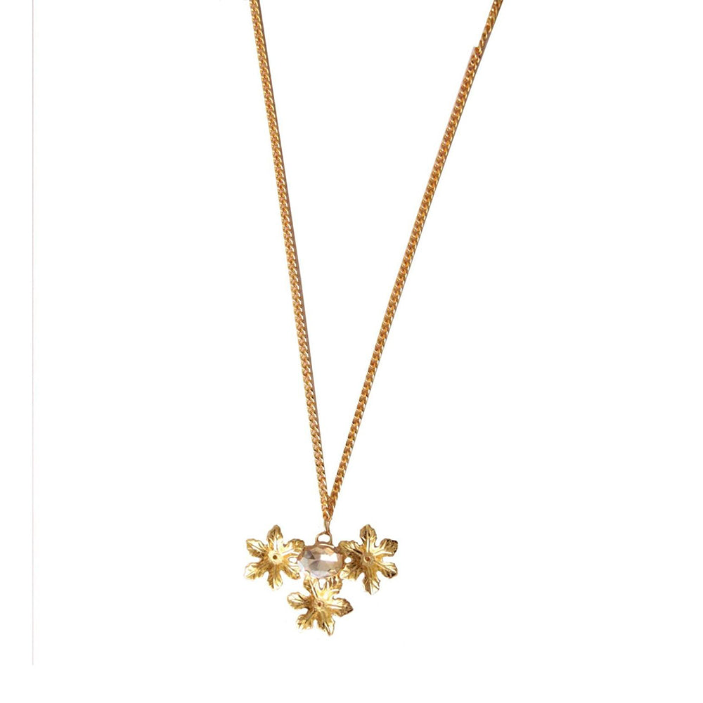ORNAMAAS Gold Plated Jasmine Golden Shadow White Long Necklace