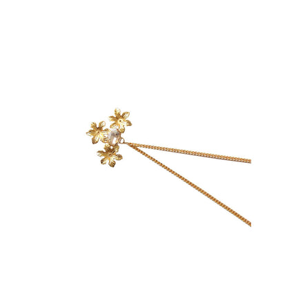 ORNAMAAS Gold Plated Jasmine Golden Shadow White Long Necklace