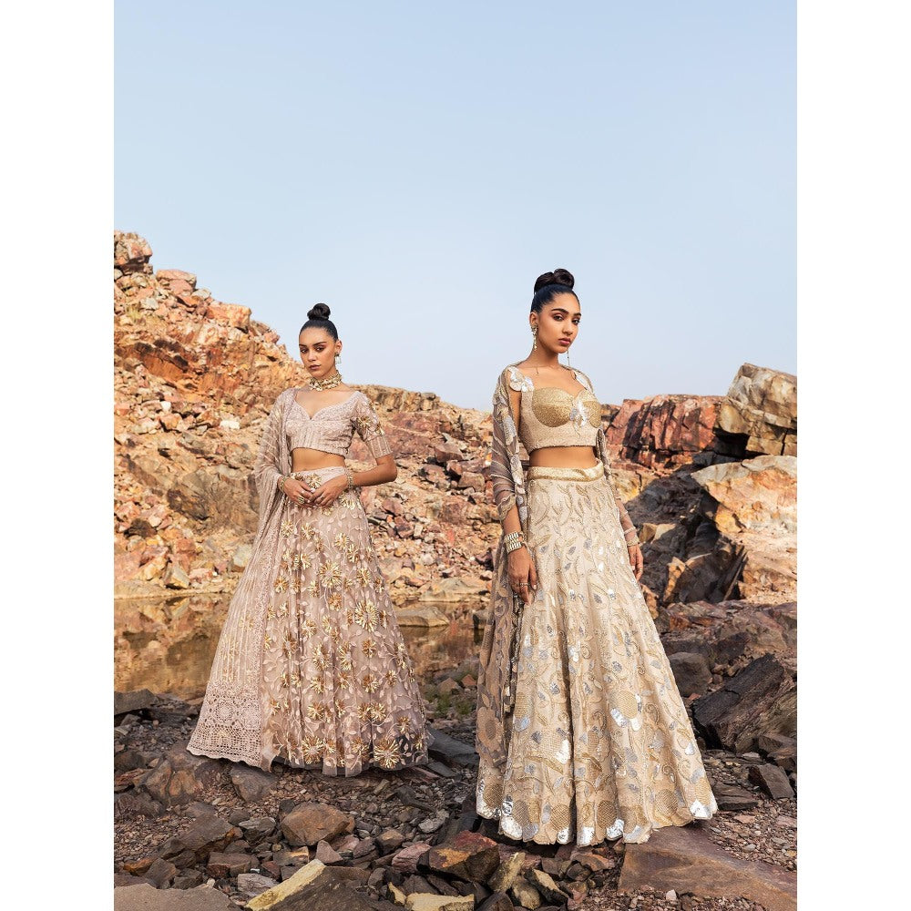 Nandita Thirani Nude Desert Flora Sequins Lehenga Stitched Blouse with Dupatta (Set of 3)