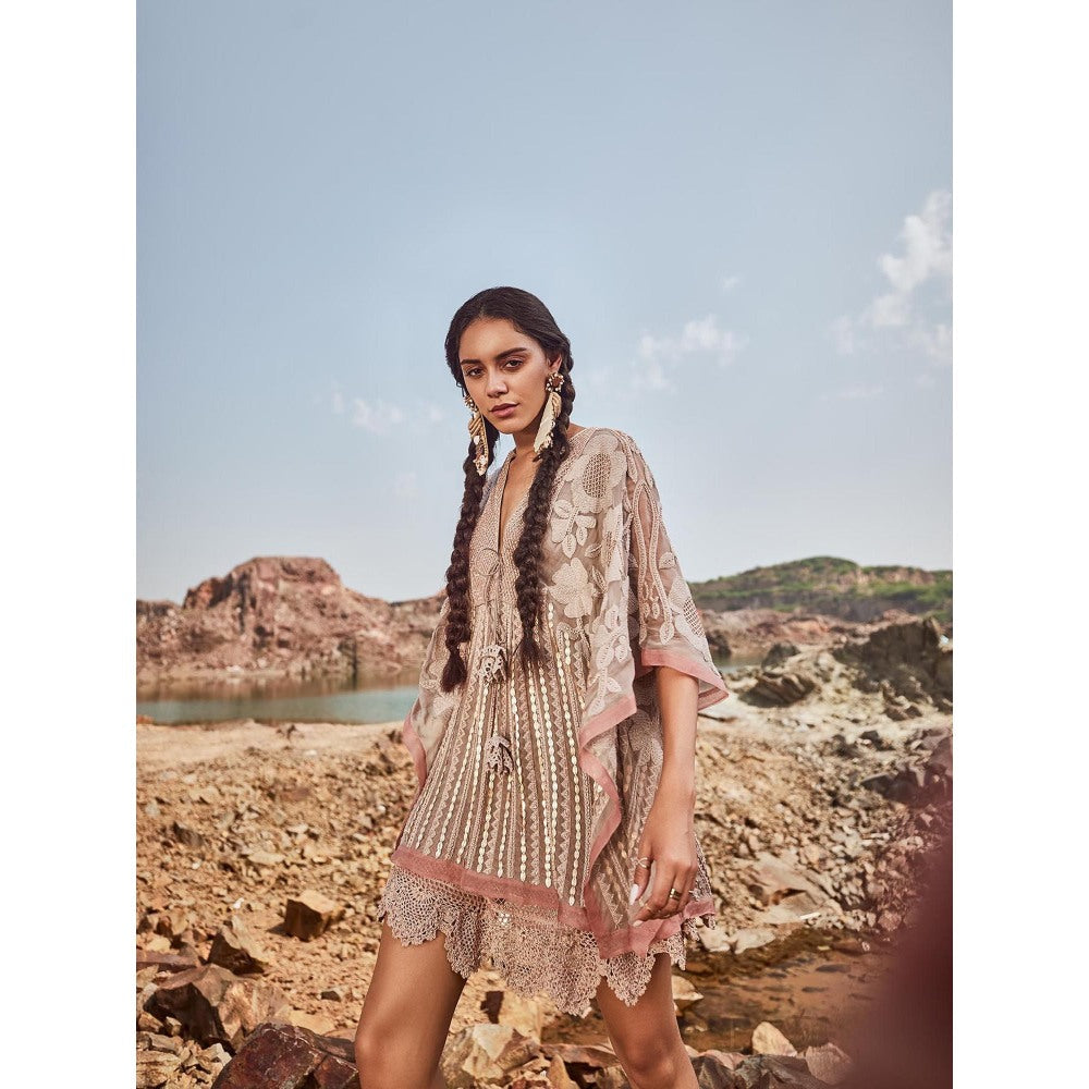 Nandita Thirani Dreamer Lace & Embellished Beige Kaftan Short Dress