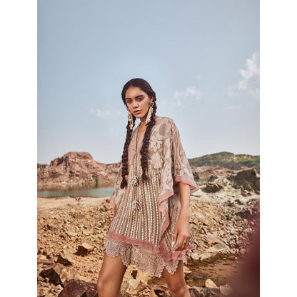 Nandita Thirani Dreamer Lace & Embellished Beige Kaftan Short Dress