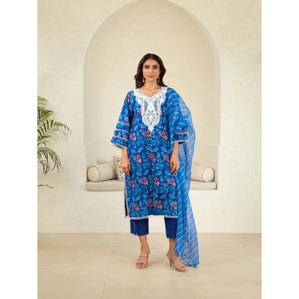 Naseebo Blue Delight Luxe Cotton Premium Kurta with Pant and Dupatta (Set of 3)