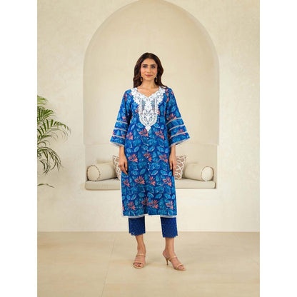 Naseebo Blue Delight Luxe Cotton Premium Kurta with Pant and Dupatta (Set of 3)