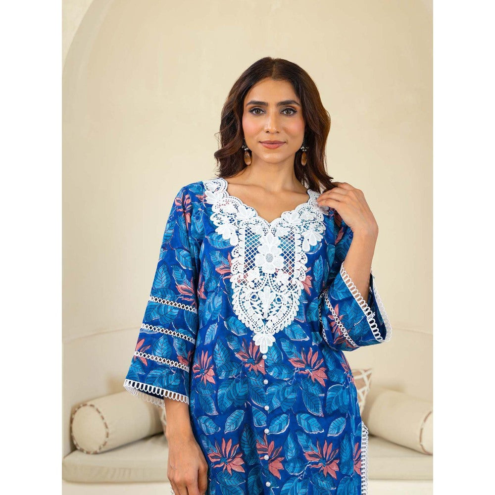 Naseebo Blue Delight Luxe Cotton Premium Kurta with Pant and Dupatta (Set of 3)