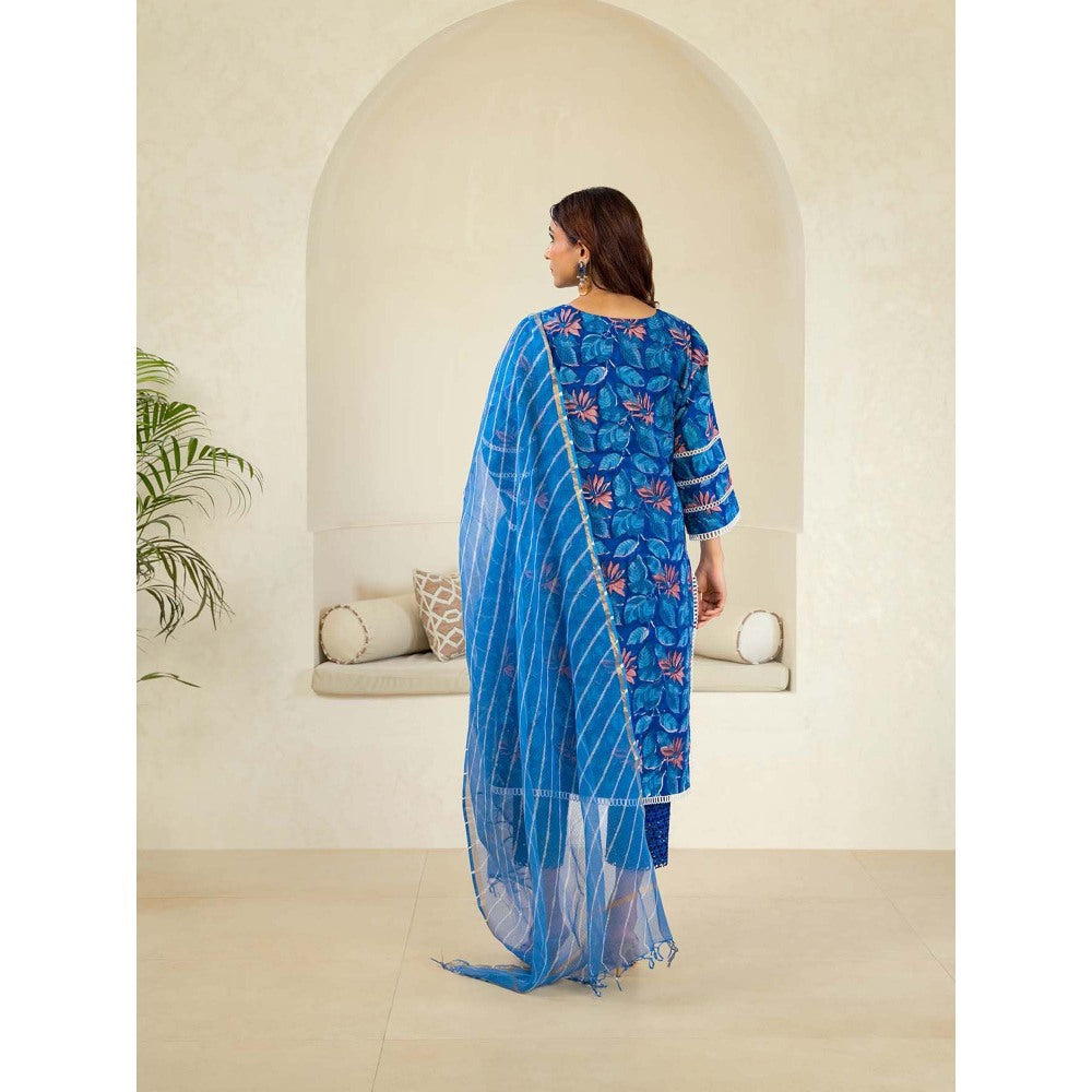 Naseebo Blue Delight Luxe Cotton Premium Kurta with Pant and Dupatta (Set of 3)