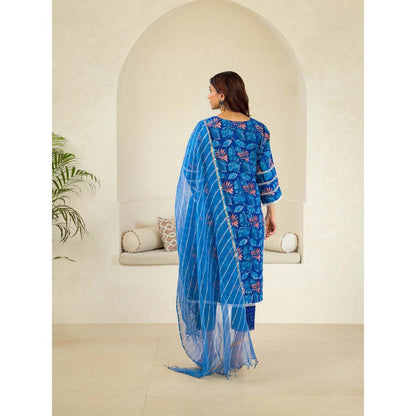 Naseebo Blue Delight Luxe Cotton Premium Kurta with Pant and Dupatta (Set of 3)