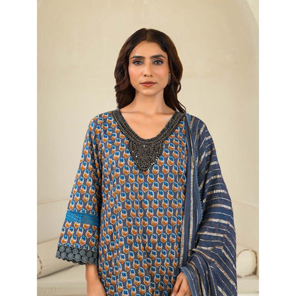 Naseebo Grey Twilight Bliss Cotton Premium Kurta with Pant and Dupatta (Set of 3)