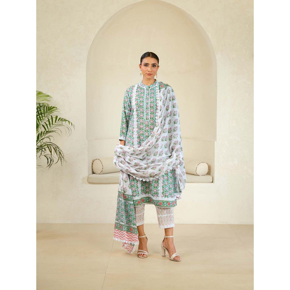 Naseebo Mint Green Reverie Luxe Cotton Premium Kurta with Pant and Dupatta (Set of 3)