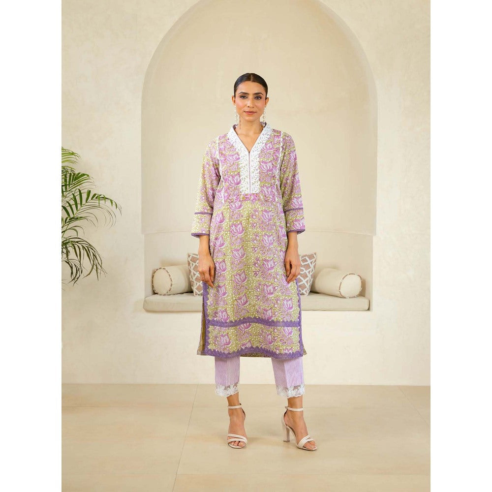 Naseebo Purple Grace Cotton Premium Kurta with Pant (Set of 2)