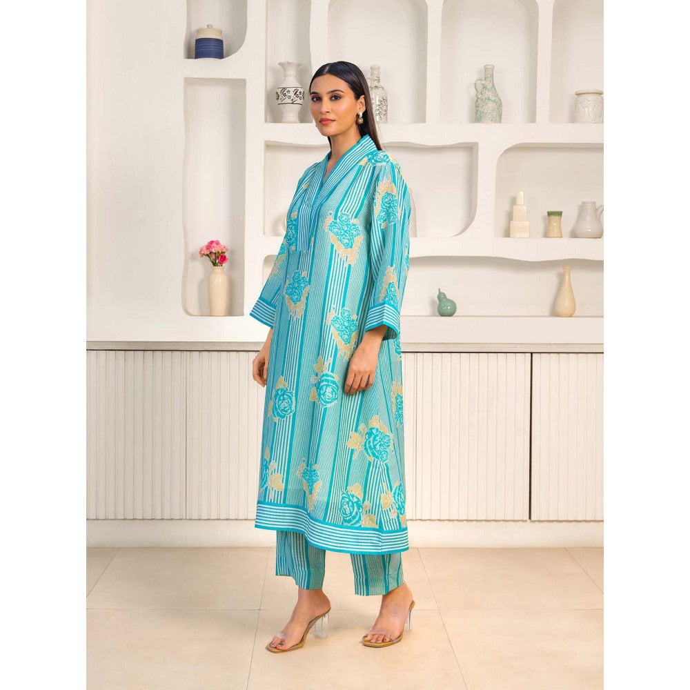 Naseebo Turquoise Radiance Linen Premium Co-Ord (Set of 2)