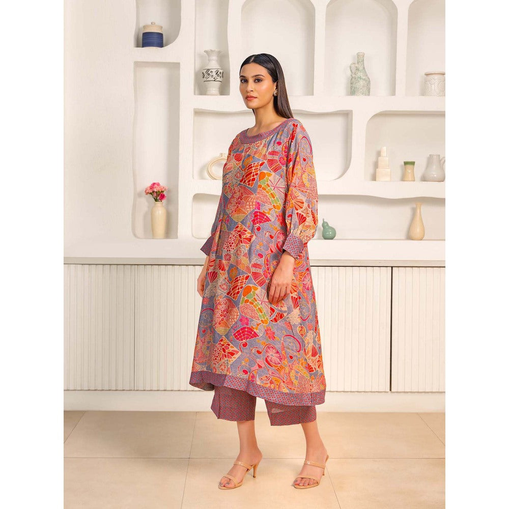 Naseebo Multi-Colour Sunset Mosaic Linen Premium Co-Ord (Set of 2)