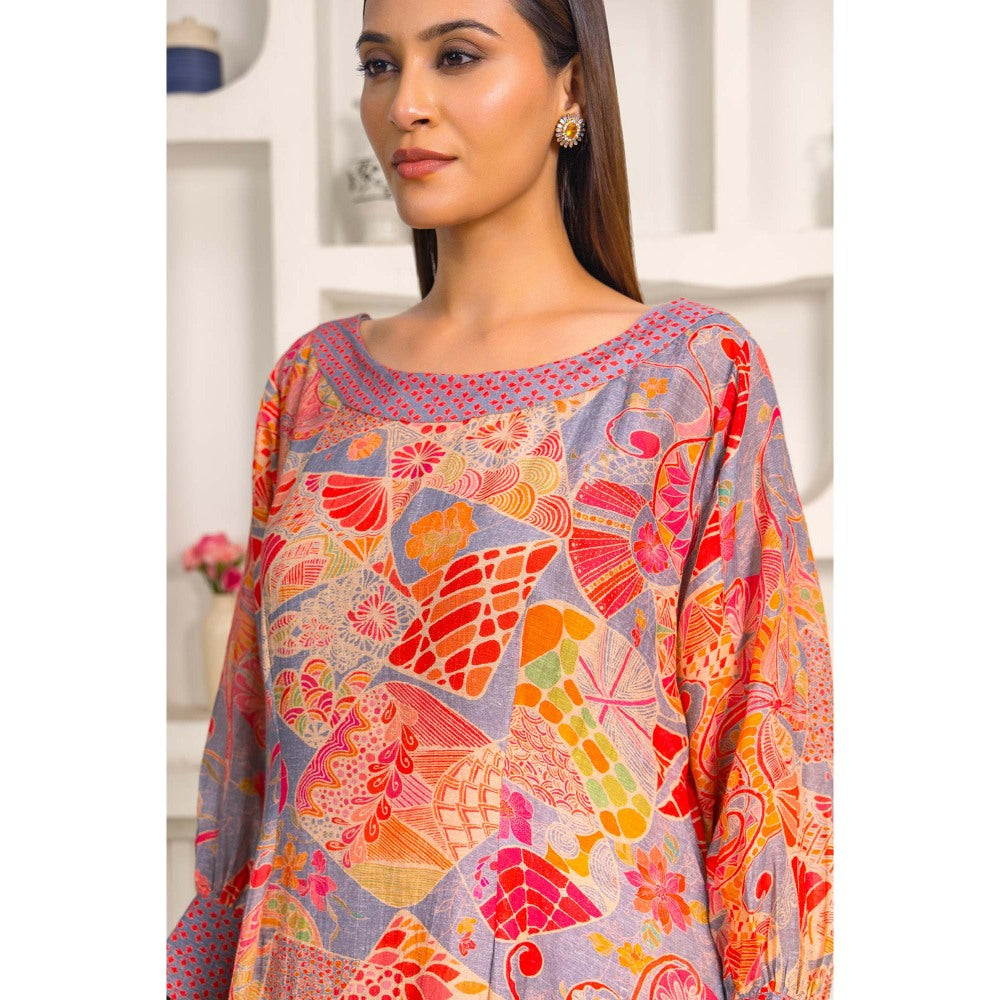 Naseebo Multi-Colour Sunset Mosaic Linen Premium Co-Ord (Set of 2)