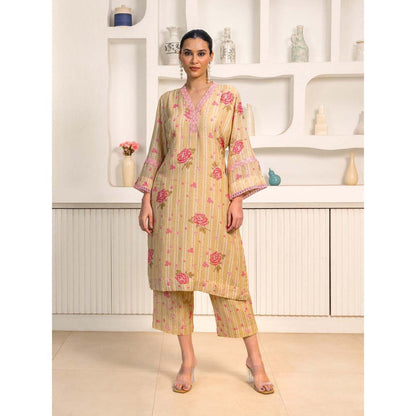 Naseebo Brown Bloom Linen Premium Co-Ord (Set of 2)
