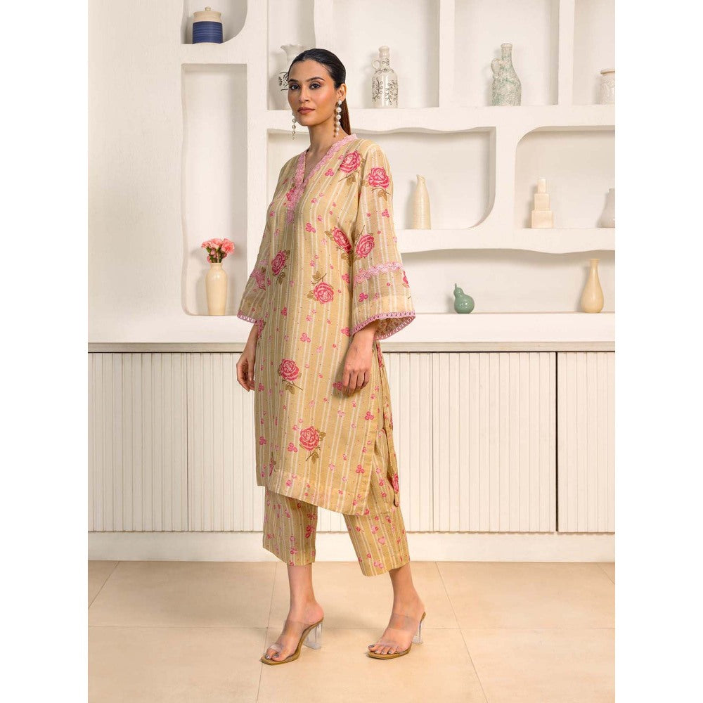 Naseebo Brown Bloom Linen Premium Co-Ord (Set of 2)