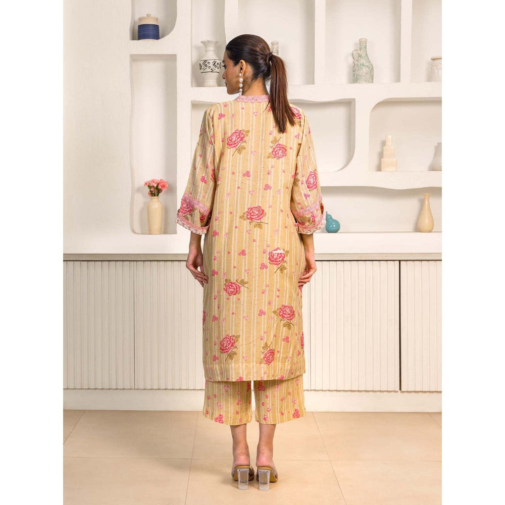 Naseebo Brown Bloom Linen Premium Co-Ord (Set of 2)