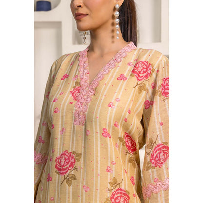 Naseebo Brown Bloom Linen Premium Co-Ord (Set of 2)