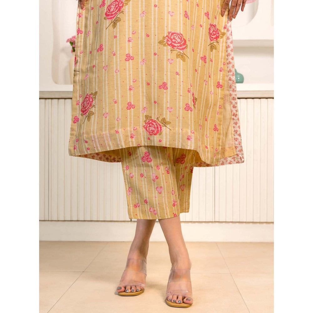 Naseebo Brown Bloom Linen Premium Co-Ord (Set of 2)