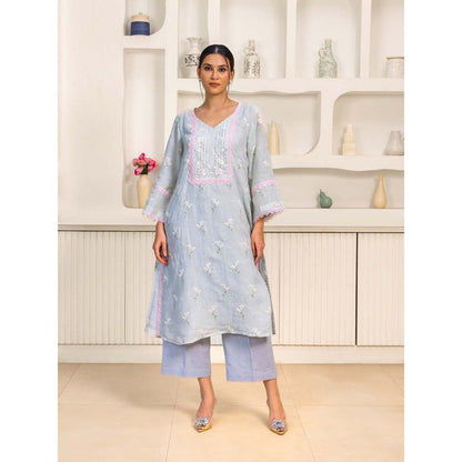 Naseebo Blue Serene Grace Linen Premium Kurta with Pant (Set of 2)
