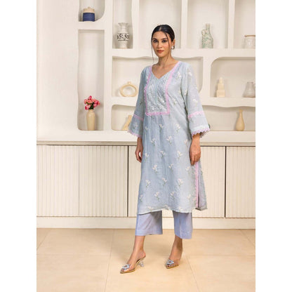Naseebo Blue Serene Grace Linen Premium Kurta with Pant (Set of 2)