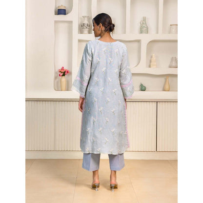Naseebo Blue Serene Grace Linen Premium Kurta with Pant (Set of 2)