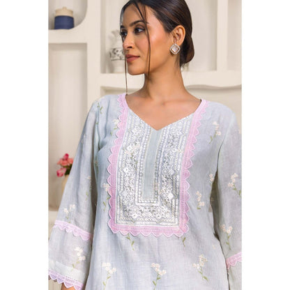 Naseebo Blue Serene Grace Linen Premium Kurta with Pant (Set of 2)