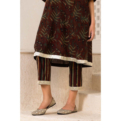 Naseebo Brown Autumn Vines Ajrakh Kurta with Pant (Set of 2)