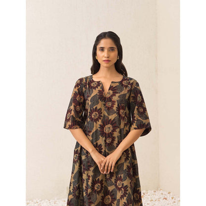 Naseebo Brown Sunflower Serenade Ajrakh Kurta with Pant (Set of 2)