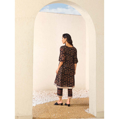 Naseebo Brown Twinkling Night Ajrakh Kurta with Pant (Set of 2)