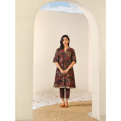 Naseebo Maroon Terracotta Dream Ajrakh Kurta with Pant (Set of 2)
