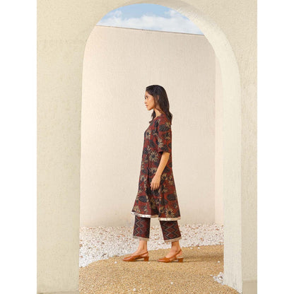 Naseebo Maroon Terracotta Dream Ajrakh Kurta with Pant (Set of 2)