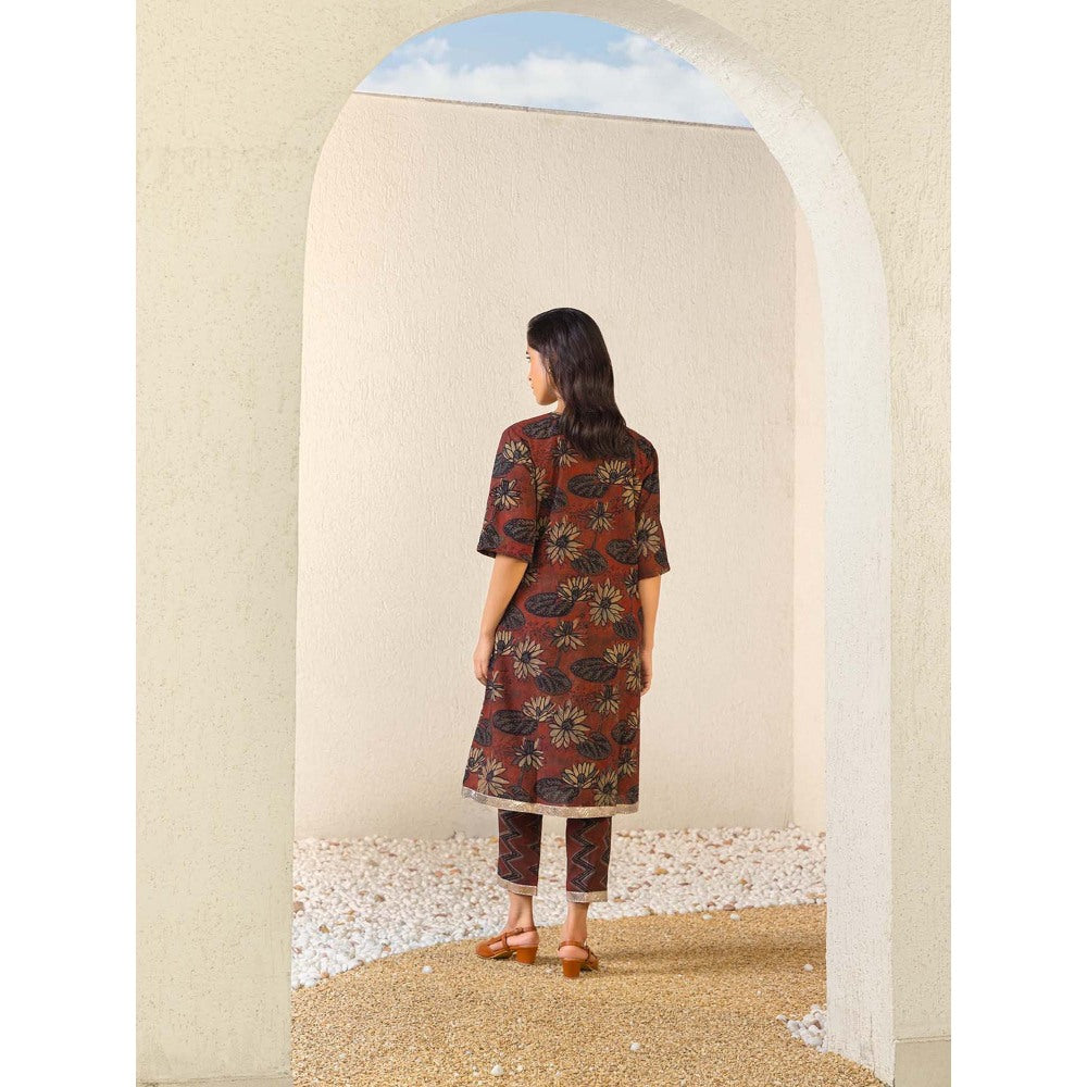 Naseebo Maroon Terracotta Dream Ajrakh Kurta with Pant (Set of 2)