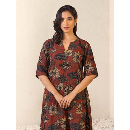 Naseebo Maroon Terracotta Dream Ajrakh Kurta with Pant (Set of 2)