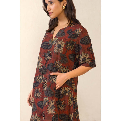 Naseebo Maroon Terracotta Dream Ajrakh Kurta with Pant (Set of 2)
