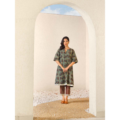 Naseebo Green Sage Serenity Ajrakh Kurta with Pant (Set of 2)