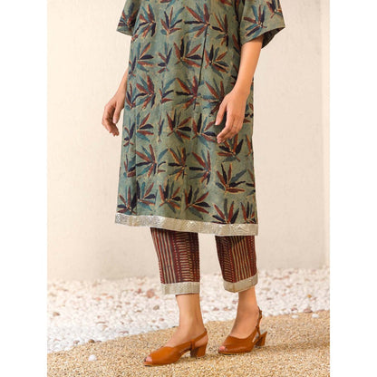Naseebo Green Sage Serenity Ajrakh Kurta with Pant (Set of 2)