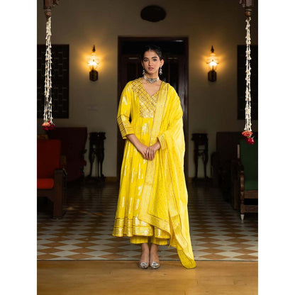 Naseebo Marigold Yellow Anarkali with Pant and Dupatta (Set of 3)