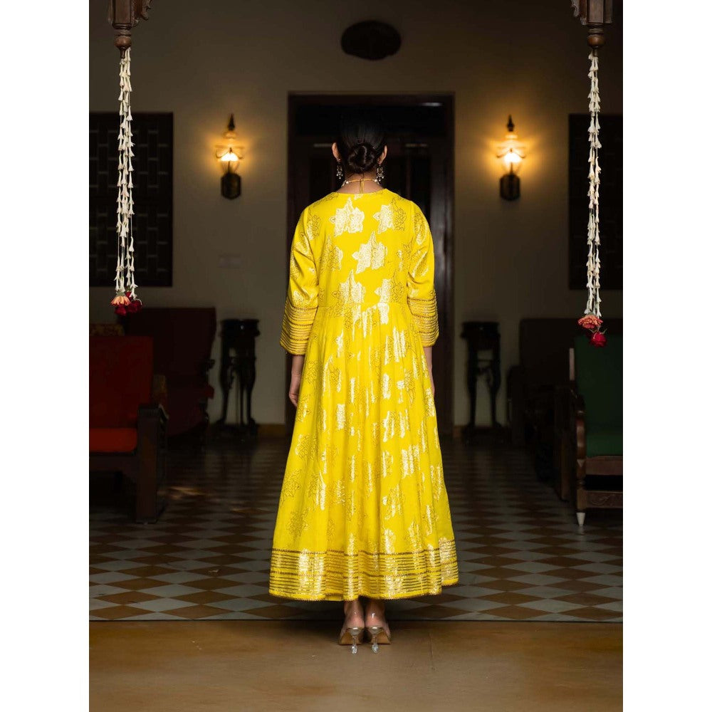 Naseebo Marigold Yellow Anarkali with Pant and Dupatta (Set of 3)