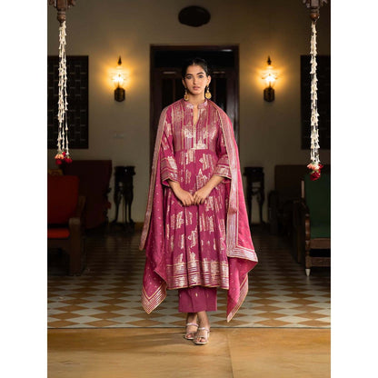 Naseebo Wine Luxe Anarkali with Pant and Dupatta (Set of 3)