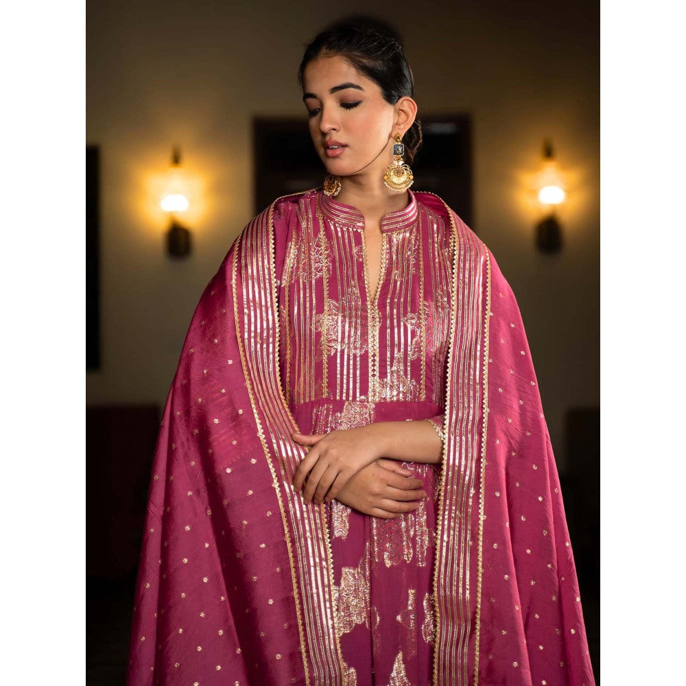 Naseebo Wine Luxe Anarkali with Pant and Dupatta (Set of 3)